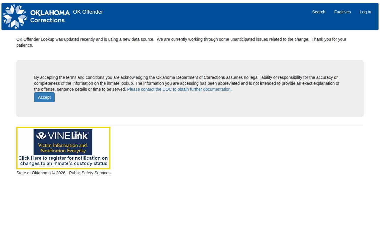 Murray County released inmate ODOC offender lookup acceptance screen